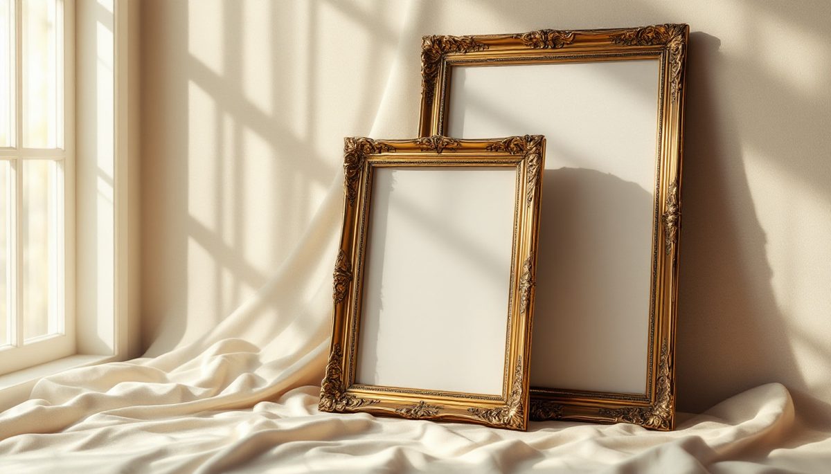 Bronzerahmen, einer mit goldenem Licht gefüllt — Sinnbild für die Portrait-Reihe